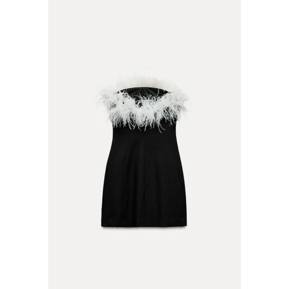 Zara Womens Mini Dress S Small Black Feather Party Cocktail Evening 4772/226 NWT - Picture 4 of 16